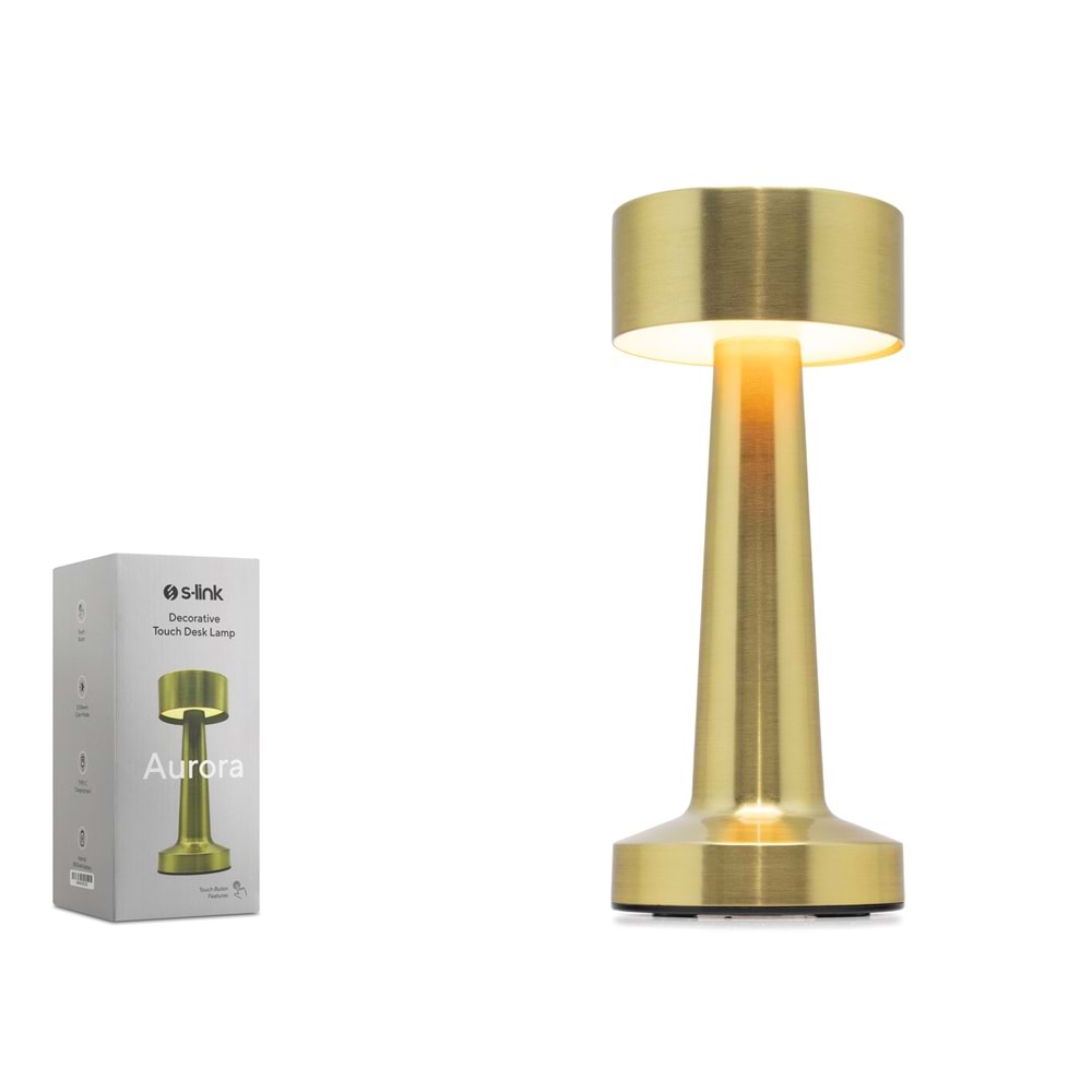 S-LINK SLM9066 Aurora Dokunmatik Dekoratif Masa Lambası 1800 mAh 60 Lümen Gold