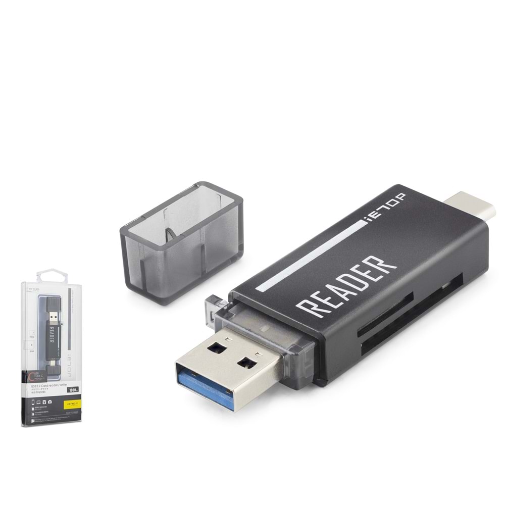 iETOP TC306AC USB Type-C 3.2 Gen1 Kart Okuyucu SD MicroSD 5 Gbps Siyah