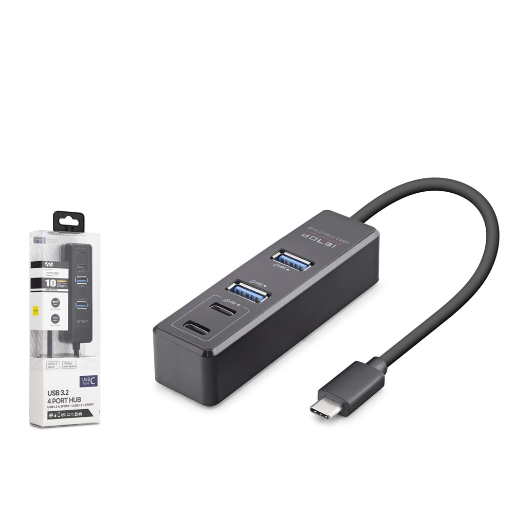 iETOP TU1009 Type-C 3.2 Gen2 Hub 4 Port 10 Gbps Siyah