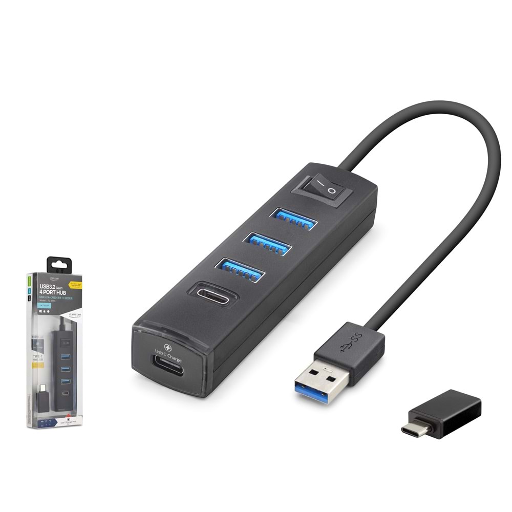 iETOP TU359 USB Type-C 3.2 Gen1 Anahtarlı Hub 4 Port 5 Gbps Siyah