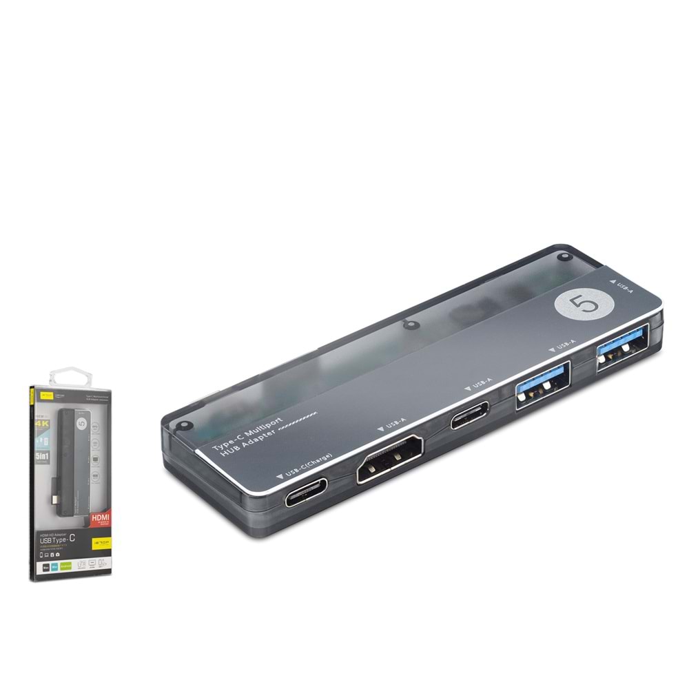 iETOP TUH353 Type-C 3.1 Gen1 Combo Hub PD HDMI 4K 5 Port 5 Gbps Alüminyum Gri