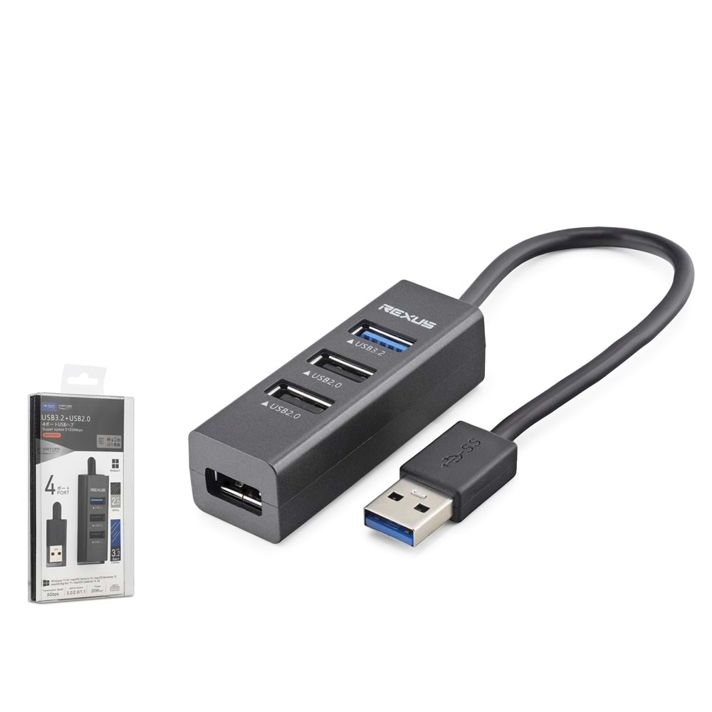 REXUS U3201 USB 3.2 Gen1 Hub 4 Port 5 Gbps Siyah