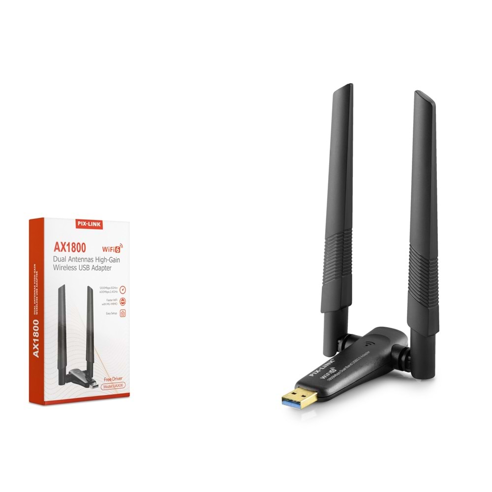 PIX-LINK UAX06 USB WiFi Adaptör AX1800 Dual Band (WiFi 6) - Siyah