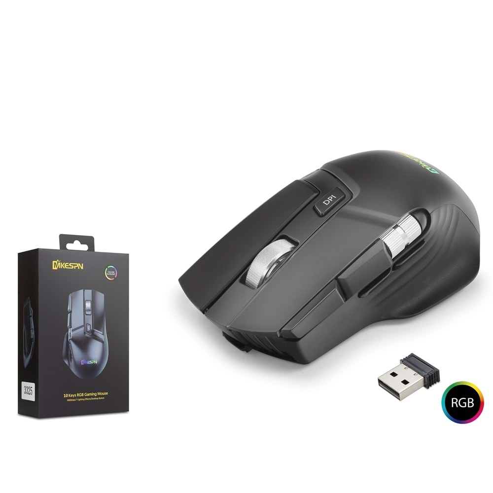 MKESPN W13 Dual Mode Gaming Mouse 10000 DPI 10 Tuş 1000Hz RGB - Siyah