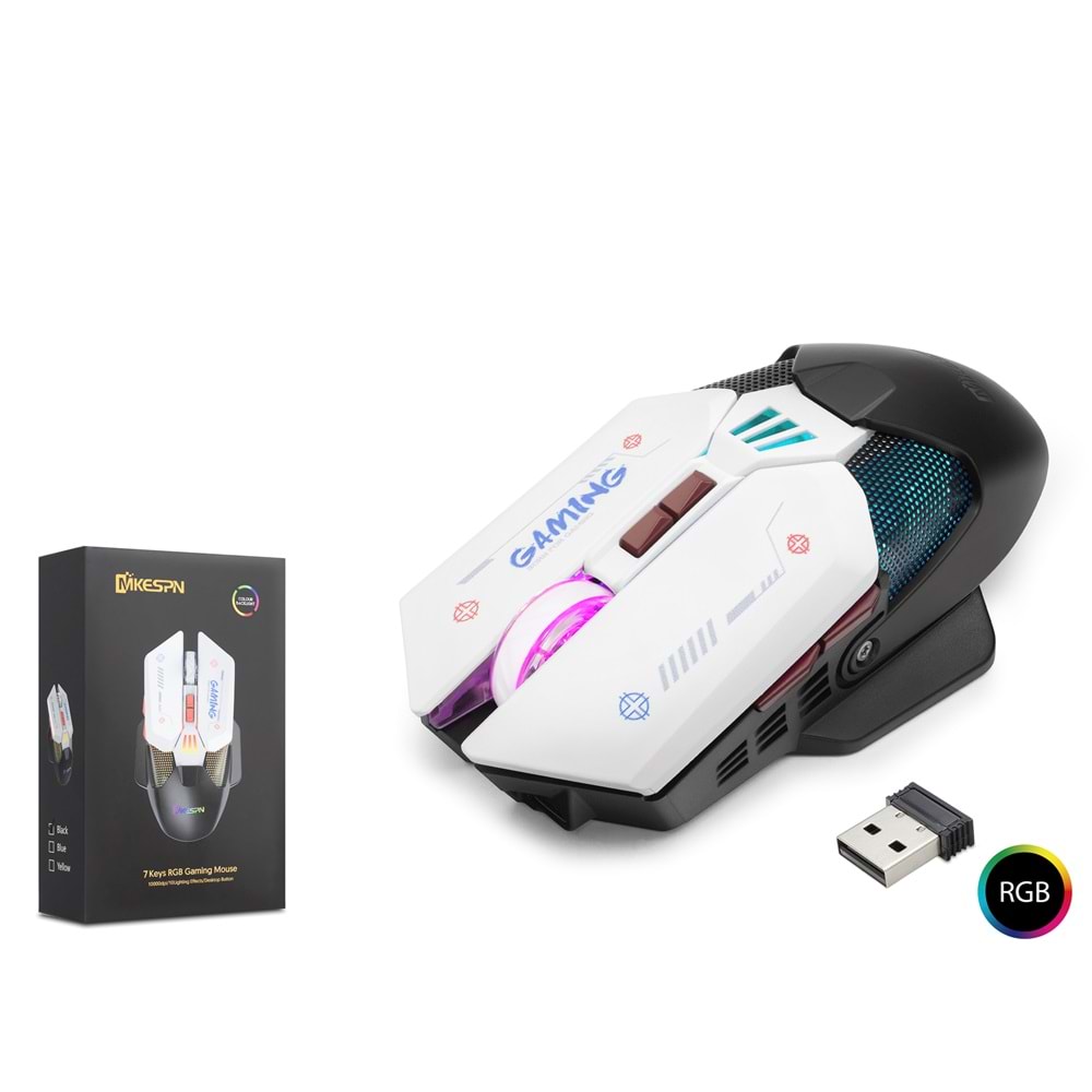 MKESPN W19 Dual Mode Kablosuz Gaming Mouse 10000 DPI 7 Tuş Makro 1000Hz RGB - Siyah Beyaz