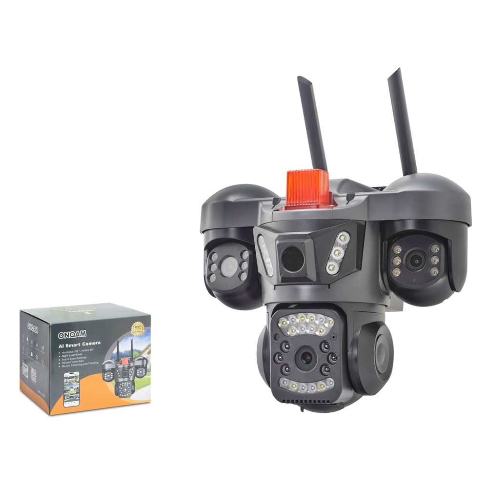 VENAS ON-W2363 Wi-Fi IP Güvenlik Kamerası 3 Lens 3×2MP V380 - Siyah