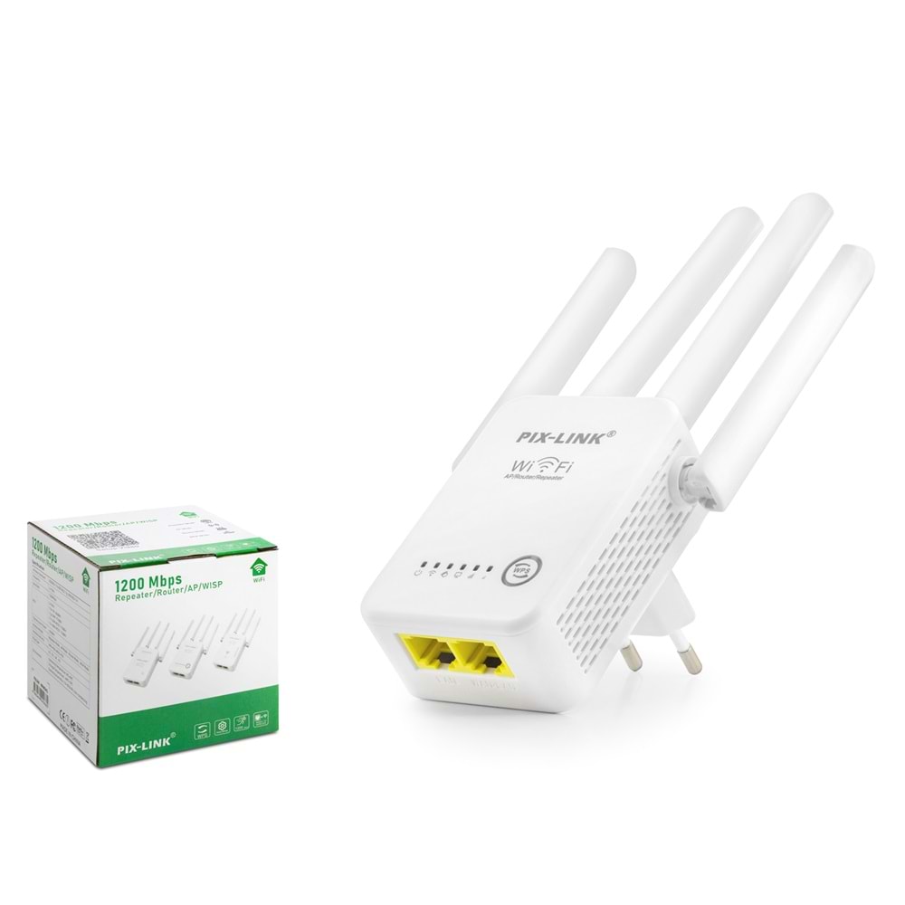 PIX-LINK LV-WR48D4Q WiFi Repeater / Router / AP Dual Band 1200 Mbps - Beyaz