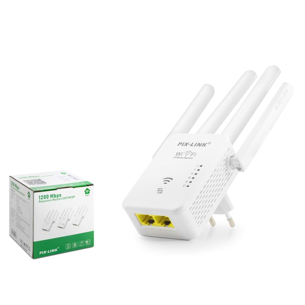 PIX-LINK LV-WR49D4Q WiFi Repeater / Router / AP Dual Band 1200 Mbps - Beyaz