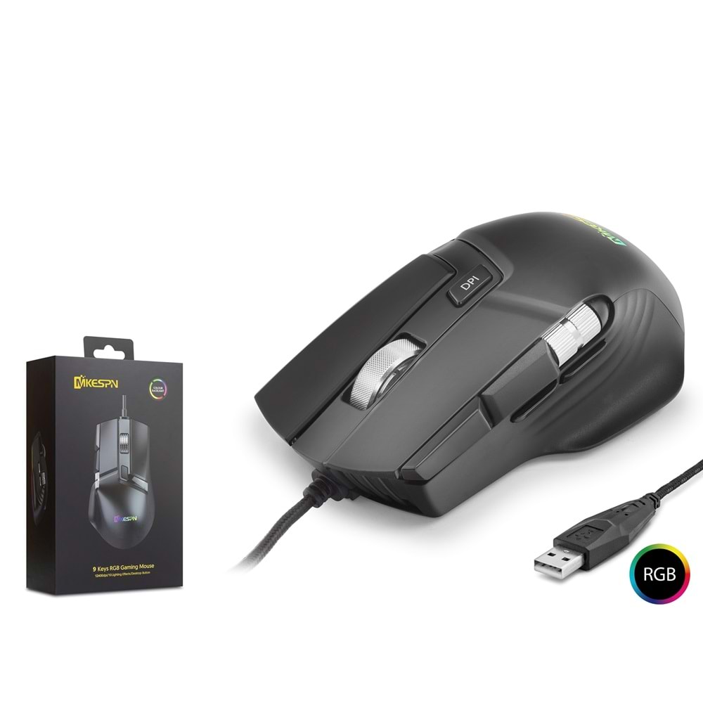 MKESPN X13 Gaming Mouse 12400 DPI 10 Tuş Makro 1000Hz RGB - Siyah