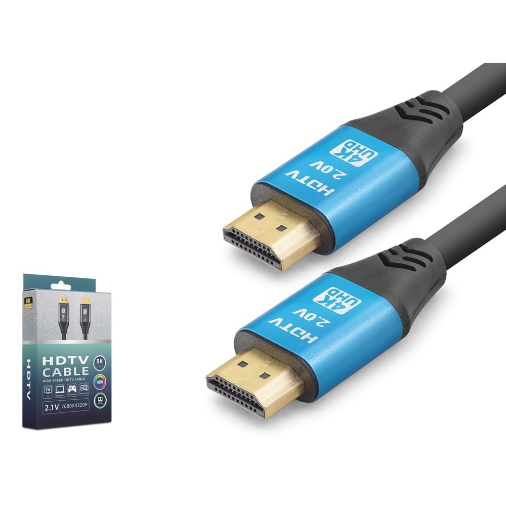 NODAR XY6017 HDMI 2.0 Kablo 4K 60 Hz OD 8.0 mm 1.5 m Siyah Mavi
