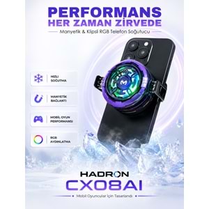 HADRON CX08AI Manyetik Klipsli Telefon Soğutucu Fan RGB Mor Siyah