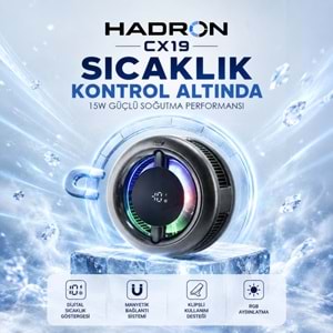HADRON CX19 Manyetik Telefon Soğutucu Fan 15W Kablosuz Şarjlı RGB Isı Göstergeli Siyah