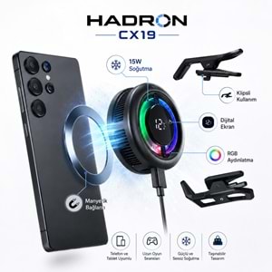 HADRON CX19 Manyetik Telefon Soğutucu Fan 15W Kablosuz Şarjlı RGB Isı Göstergeli Siyah
