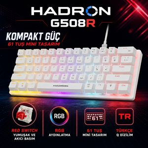 HADRON G508R Mekanik Gaming Mini Klavye Red Switch RGB 61 Tuş Beyaz