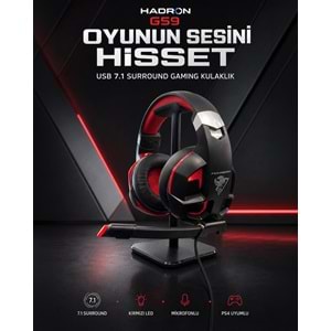 HADRON G59 USB LED 7.1 Surround Over-Ear Mikrofonlu Gaming Kulaklık PS4 Uyumlu Siyah Kırmızı