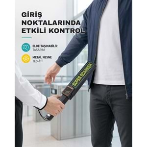 HADRON HDX6528 Super Scanner El Tipi Güvenlik Metal Dedektörü Siyah