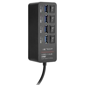 iETOP HDX7056 USB 3.1 Gen1 Anahtarlı Hub 4 Port 5 Gbps Siyah