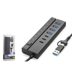 iETOP HDX7062 USB Type-C 3.2 Gen1 Anahtarlı Hub 7 Port 5 Gbps Siyah