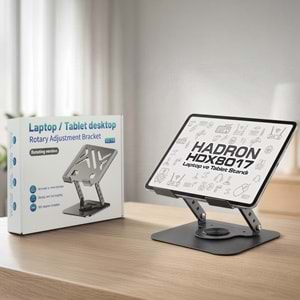 HADRON HDX8017 Laptop + Tablet Standı Karbon Çelik Silikon Kaymaz - Gri