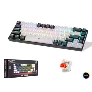 MOFAN MF1703W TRI Mod Mekanik Gaming Klavye Red Switch RGB 68 Tuş Beyaz Siyah