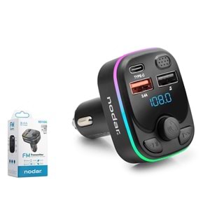 NODAR ND1100 Bluetooth 5.3 FM Transmitter PD 20W Şarj Cihazlı LED Ekranlı RGB Aydınlatmalı Siyah