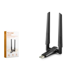 PIXLINK UAX04 USB WiFi Adaptörü AX1800 Dual Band 5 GHz WiFi 6 Siyah