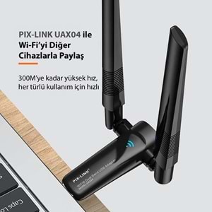 PIXLINK UAX04 USB WiFi Adaptörü AX1800 Dual Band 5 GHz WiFi 6 Siyah