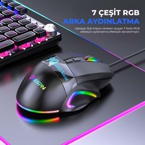 MKESPN X10 RGB Gaming Mouse 12800 DPI 9 Tuş Makro 1000Hz Siyah