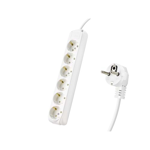 ALMERA 9260105 Topraklı Uzatma Kablosu 6 Priz 5 m - Beyaz