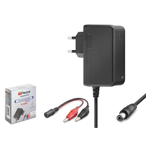 PEACE B5056 12V 1.2A 14.4W Krokodil Uç Akü Şarj Adaptörü - Siyah