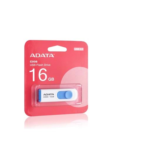ADATA C008 16 GB USB 2.0 Kayar Mekanizmalı Flash Bellek Beyaz Mavi