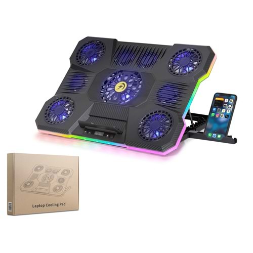 HADRON DCXA21 Laptop Soğutucu 9 Fan RGB Telefon Standlı - Siyah