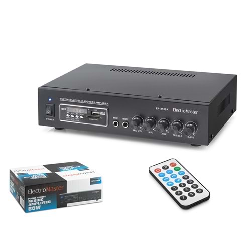 ELECTRO MASTER EP2100A 100V Hat Trafolu Anfi 80W USB SD MMC MP3 Kumandalı Siyah