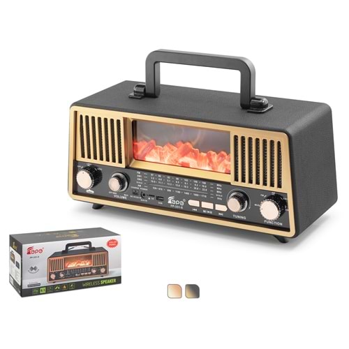 FEPE FP331S Bluetooth Solar Panelli FM Radyo USB TF Nostaljik Hoparlör RGB Alev Efektli - Siyah