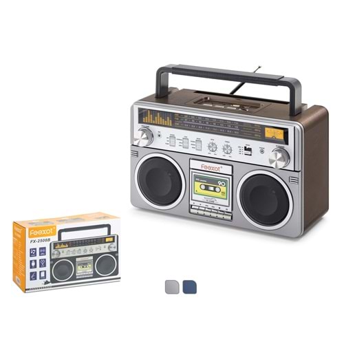 FEEXOT FX2508B Bluetooth Nostaljik FM Radyo USB TF AUX Taşınabilir Hoparlör - Gri
