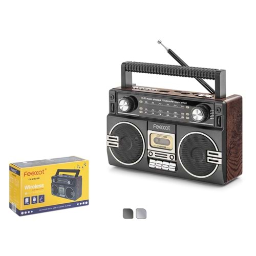 FEEXOT FX2509B Bluetooth Nostaljik FM Radyo USB TF AUX Taşınabilir Hoparlör - Kahverengi