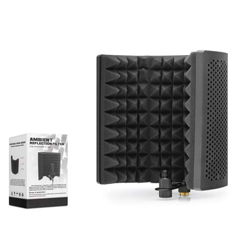 HADRON G1 Mikrofon İzole Paneli Vokal ve Podcast İçin Ses Yansıma Önleyici - Siyah