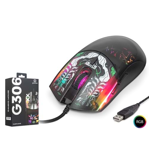 HADRON G306A Gaming Mouse 7200 DPI Graffiti Desenli RGB - Siyah