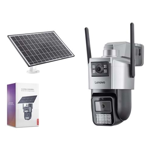 LENOVO G4S4 Smart Solar 4G SIM Kartlı IP Güvenlik Kamerası 2 Lens 2x3MP AOV PTZ - Siyah
