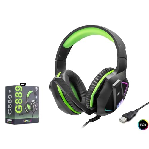 MOFAN G889 Gaming Kulaklık USB RGB - Siyah Yeşil