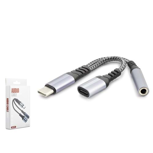 HADRON GJ-014 Type-C to Type-C + 3.5 mm Dişi Ayırıcı Kablo - Siyah
