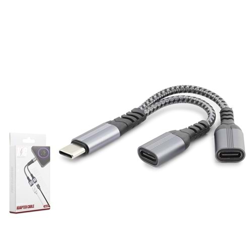 HADRON GJ-017 Type-C to 2 x Type-C Dişi Adaptör 100W - Siyah