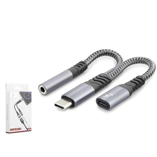 HADRON GJ-018 Type-C to 3.5 mm + Type-C Araç Şarj Ayırıcı Kablo - Siyah