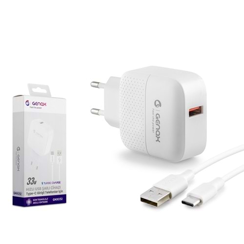 GENAX GNX032S Type-C Hızlı Şarj Seti 33W USB Adaptörlü - Beyaz