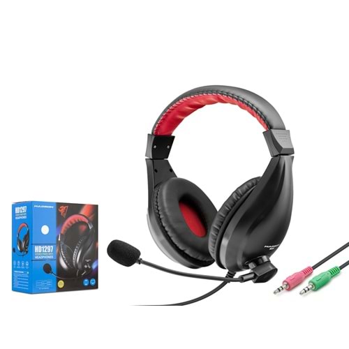 HADRON HD1297A 2x 3.5 mm Over-Ear Mikrofonlu Bilgisayar Kulaklığı Siyah Kırmızı