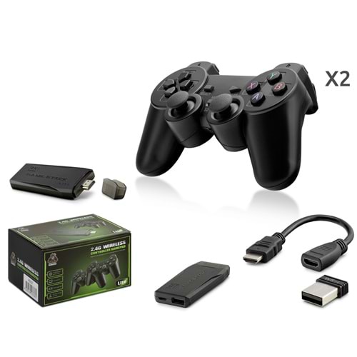 HADRON HD327 Retro Oyun Stick HDMI Çift GamePad Seti 2.4G Kablosuz - Siyah