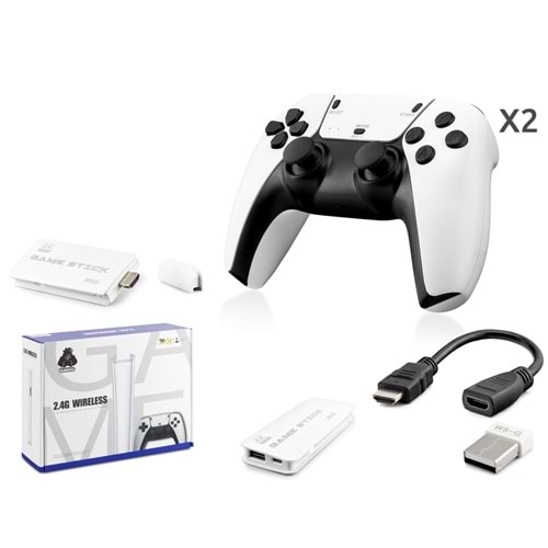HADRON HD330 Retro Oyun Stick HDMI Çift GamePad Seti 2.4G Kablosuz - Beyaz