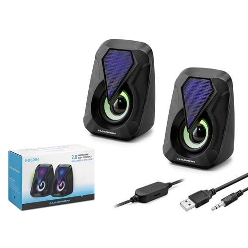 HADRON HD6054 Masaüstü Hoparlör 1+1 USB + 3.5mm LED - Siyah