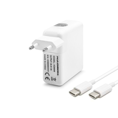 HADRON HD8898 20.3V 3A 61W Laptop Adaptörü - Type-C - Apple, Asus, Dell, HP, Lenovo Uyumlu - Beyaz