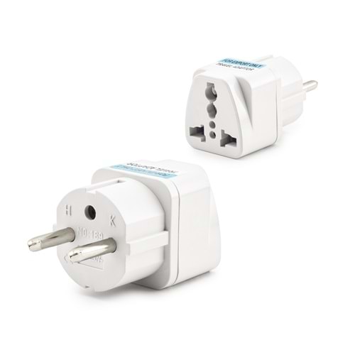 HADRON HDX1251 Avrupa Tip Erkek Universal Dişi Fiş Adaptörü 10A 250V - Beyaz